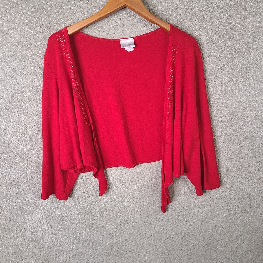 Fashion Bug Cardigan Womens 22/24 Red Shrug Open Front Studded Polyester Casual